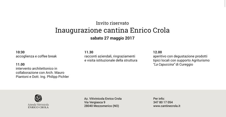 Invito all'inaugurazione dell'azienda vinicola di Enrico Crola